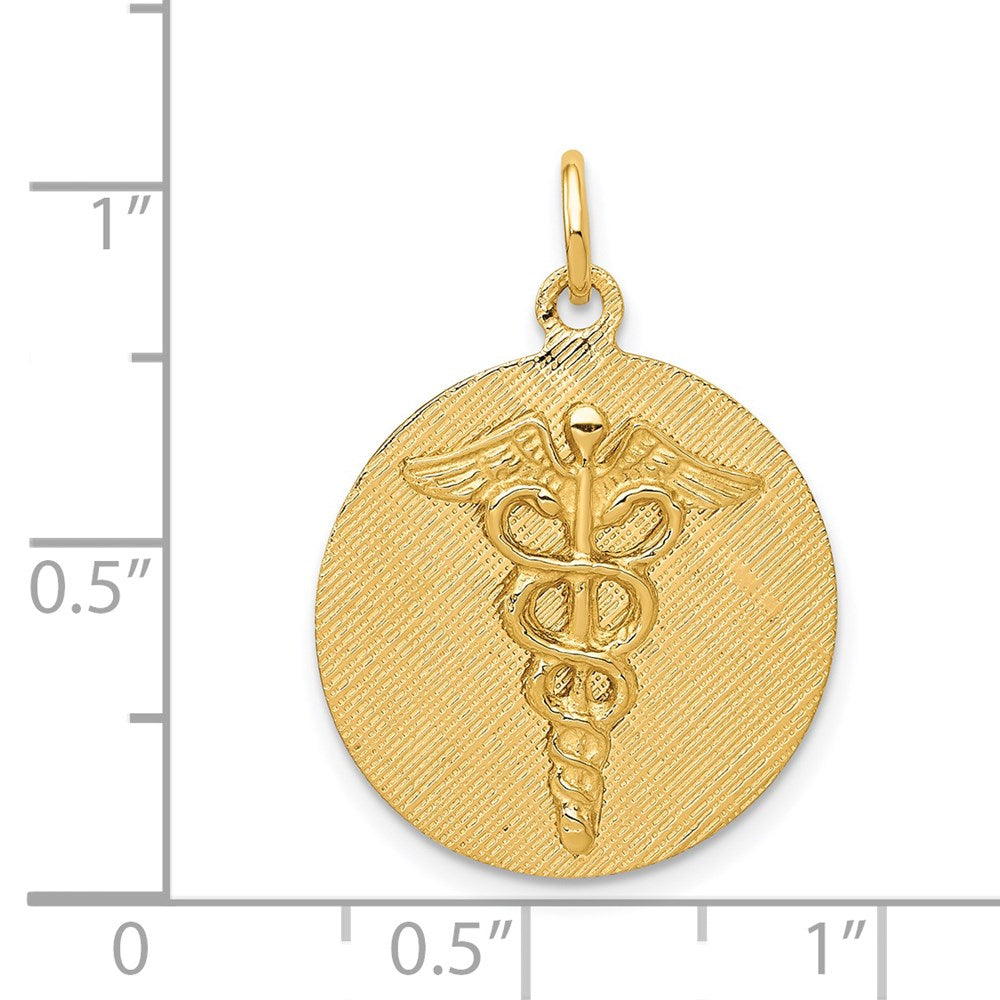 14k Yellow Gold 19 mm Caduceus Disc Charm (1.58 grams)