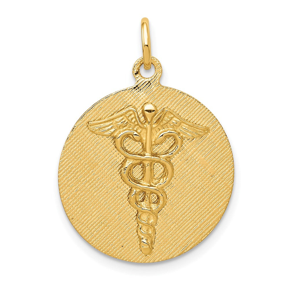 14k Yellow Gold 19 mm Caduceus Disc Charm (1.58 grams)