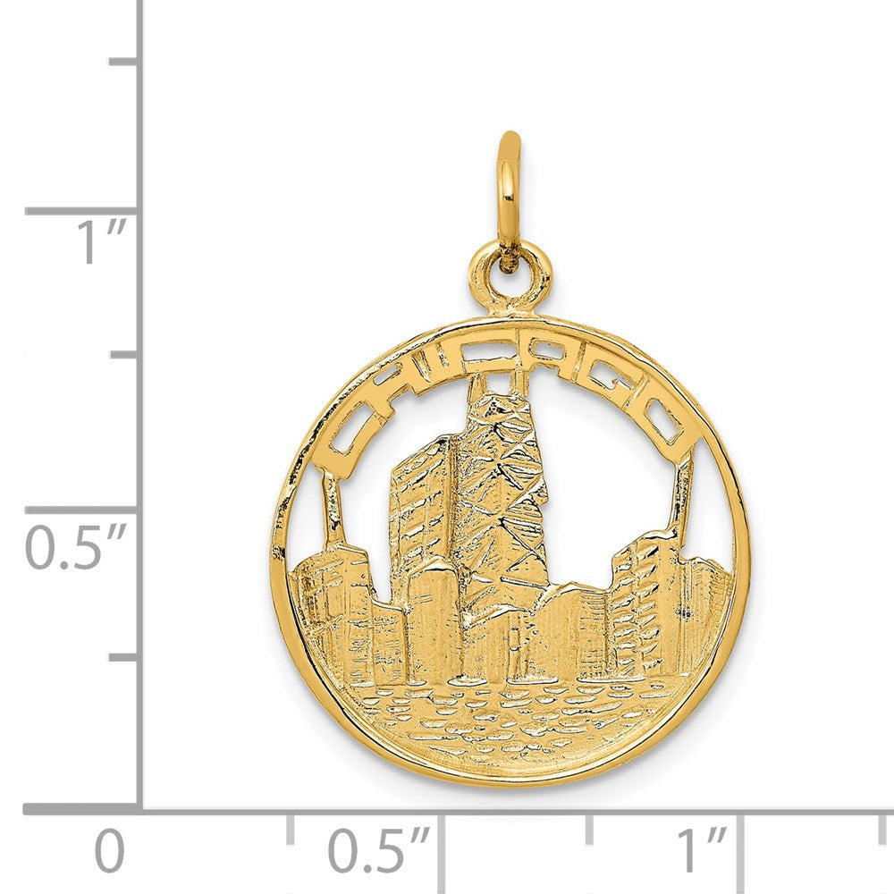 14k Yellow Gold 18 mm Chicago Skyline Charm (1.96 grams)