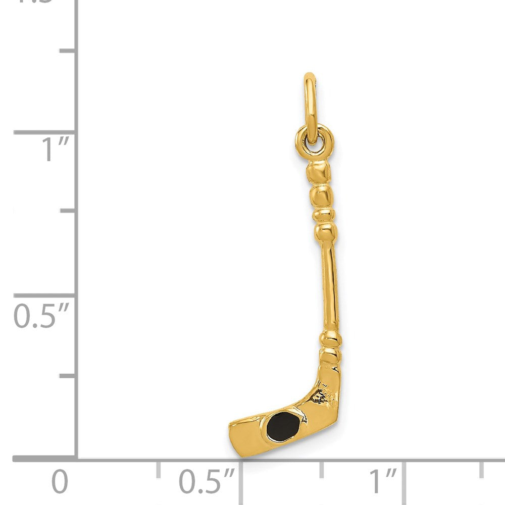 14k Yellow Gold 9 mm 3D Hockey Stick With Enamel Charm (0.75 grams)