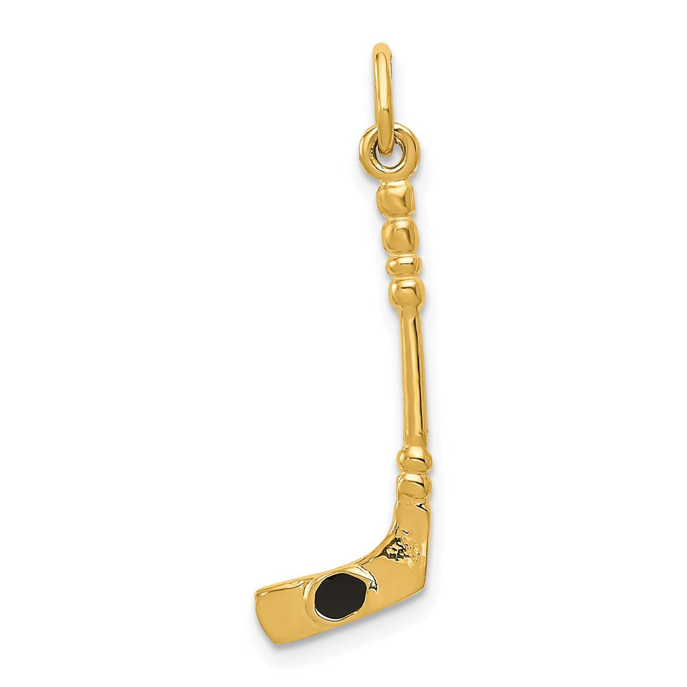 14k Yellow Gold 9 mm 3D Hockey Stick With Enamel Charm (0.75 grams)