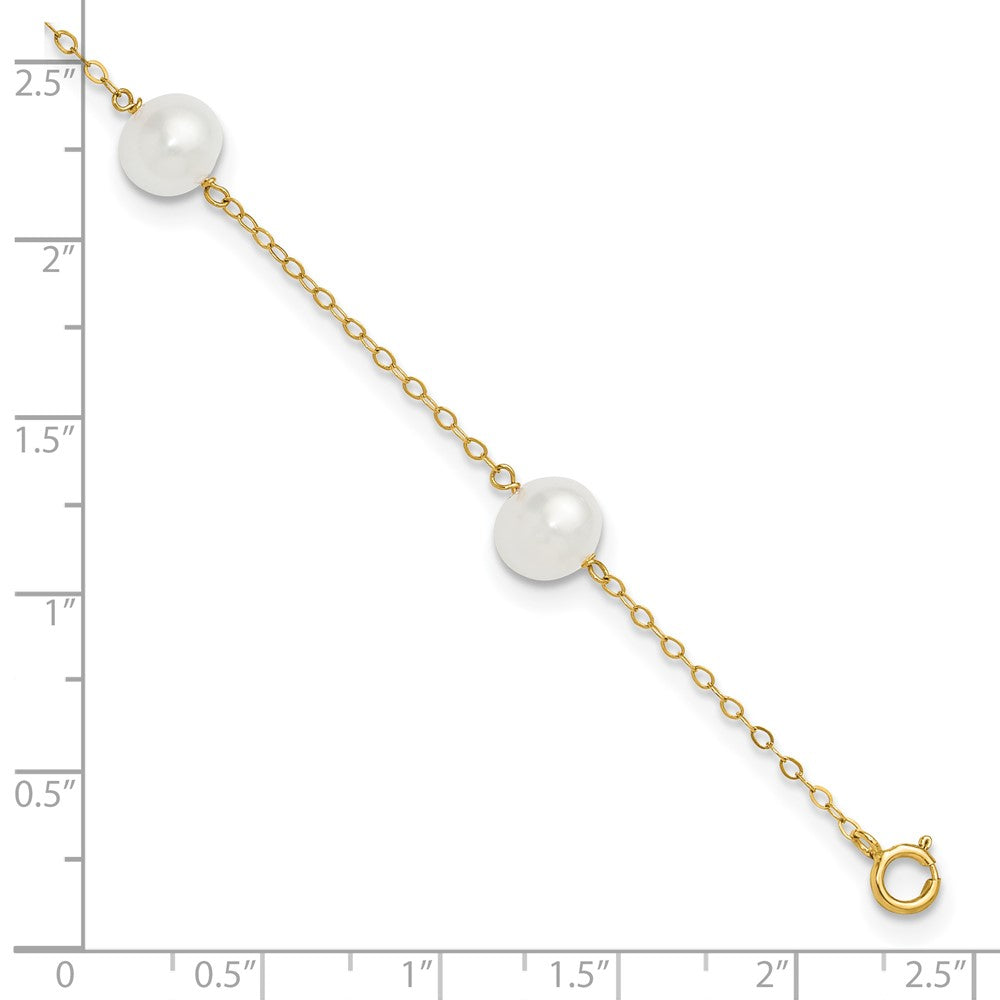 14k Yellow Gold 7.5 mm White Near Round FW Cultured Pearl 5-station in Anklet (2.82 grams)