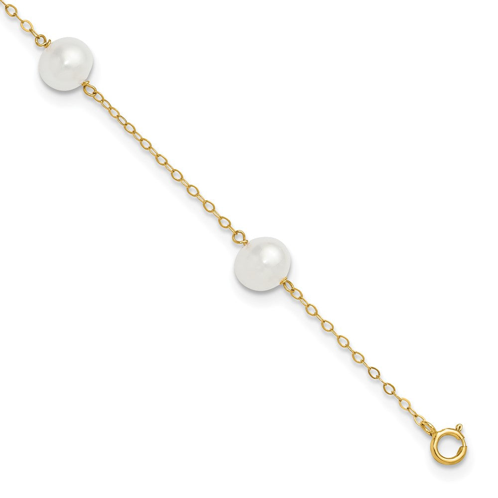 14k Yellow Gold 7.5 mm White Near Round FW Cultured Pearl 5-station in Anklet (2.82 grams)