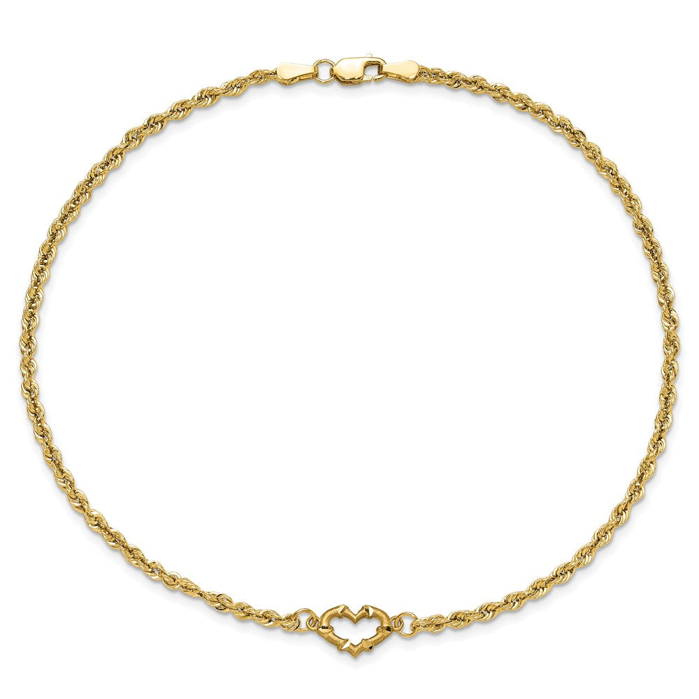 14k Yellow Gold 10 mm Diamond-cut Open Heart Rope inch Anklet (1.88 grams)