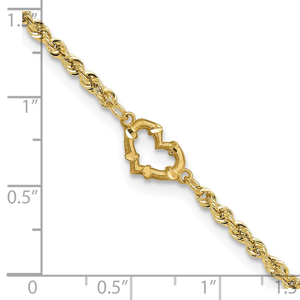 14k Yellow Gold 10 mm Diamond-cut Open Heart Rope inch Anklet (1.88 grams)