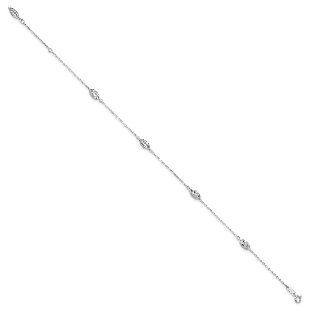 14k White Gold 1 mm Puffed Rice Bead in Plus in ext. Anklet (1.61 grams)