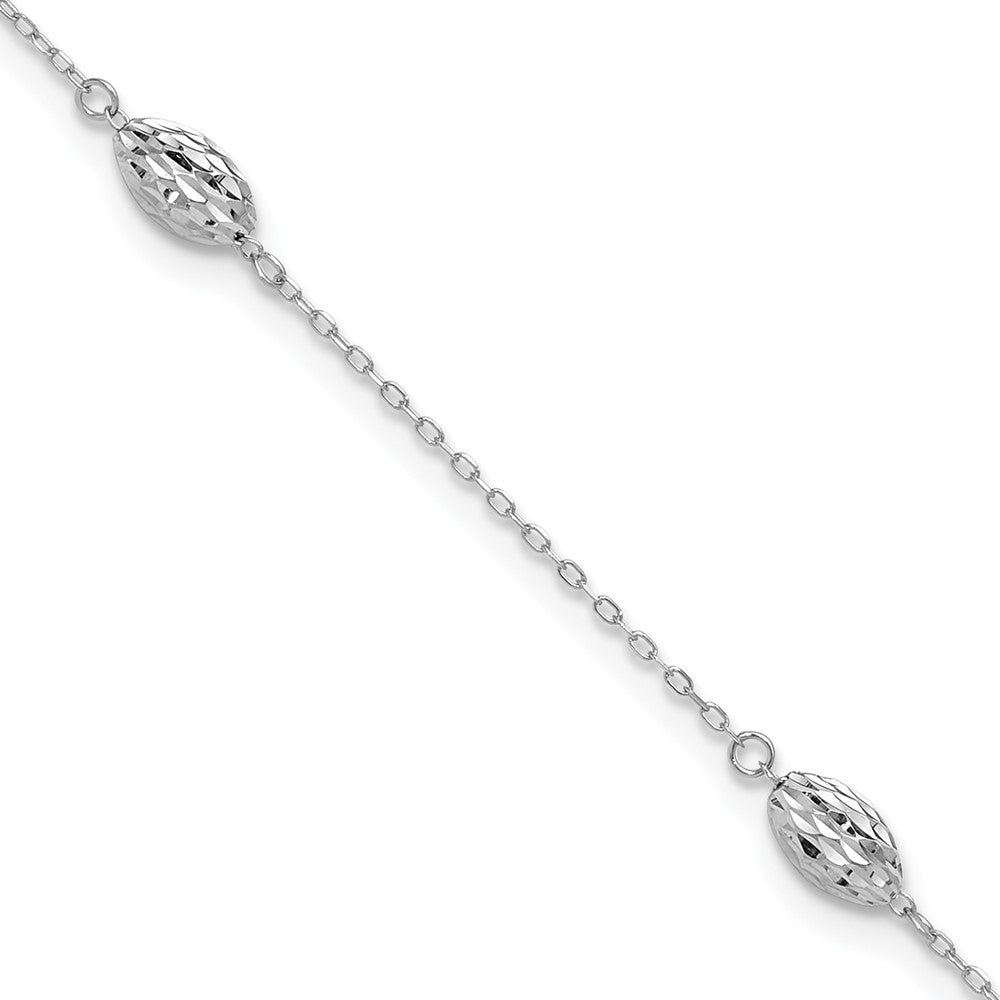 14k White Gold 1 mm Puffed Rice Bead in Plus in ext. Anklet (1.61 grams)
