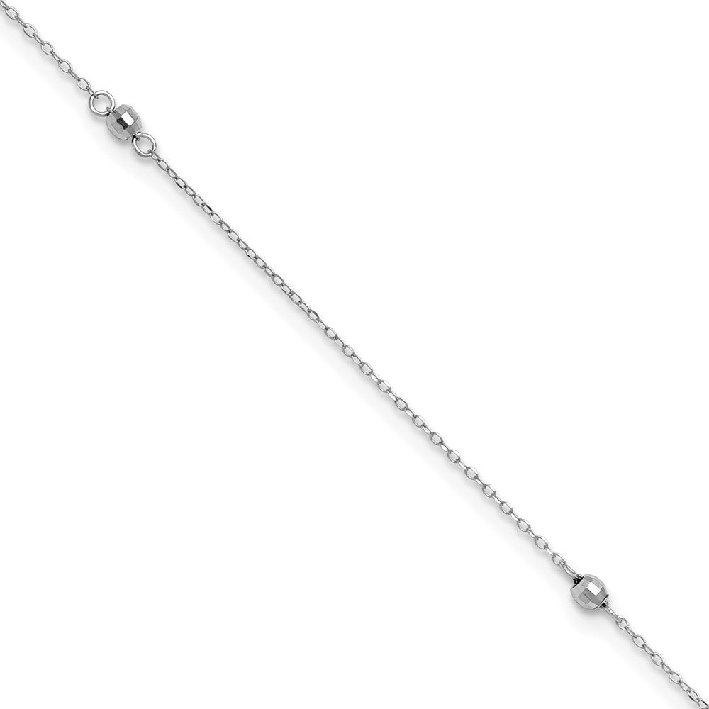 14k White Gold 2.5 mm Mirror Beaded 10in Plus 1in ext. Anklet (0.79 grams)