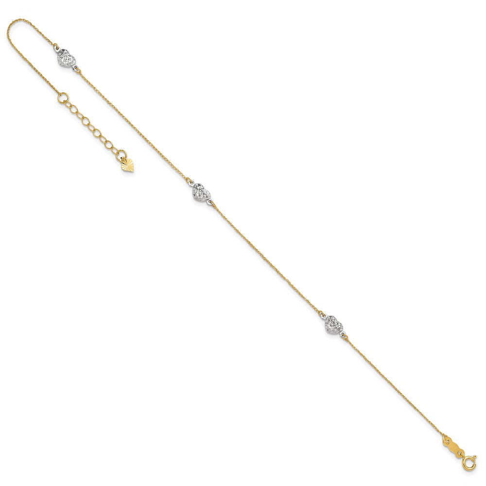 14k Yellow Gold 5 mm Puff Heart 9in Plus 1in ext. Anklet (0.95 grams)