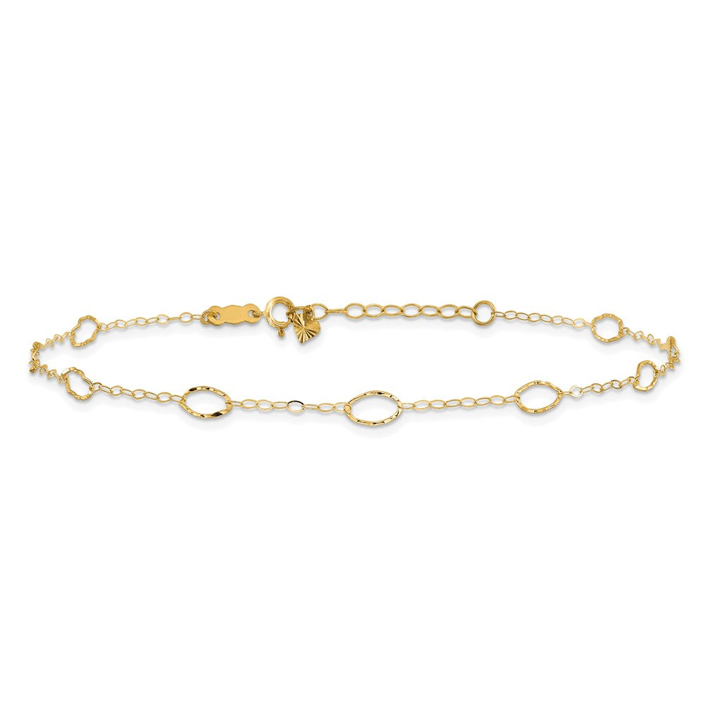 14k Yellow Gold 1 mm 4k Oval Shapes in Plus in ext Anklet (0.88 grams)