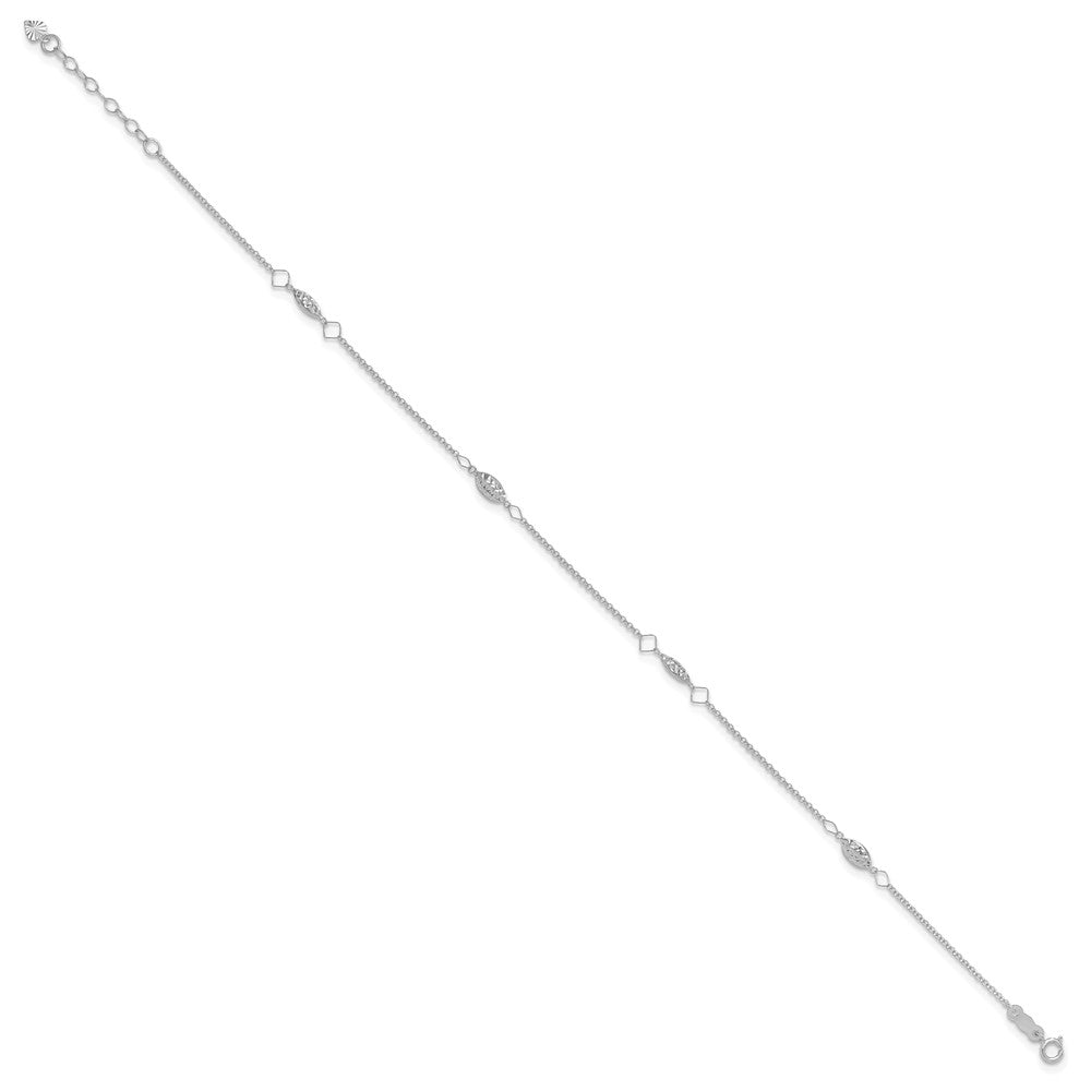 14k White Gold 4 mm Circle Chain Diamond Cut Rice Puff Beads 9in Plus 1in Ext An (1.27 grams)