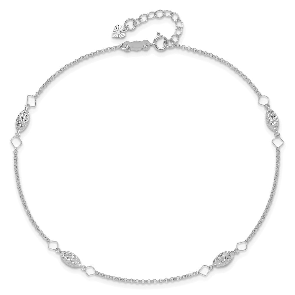 14k White Gold 4 mm Circle Chain Diamond Cut Rice Puff Beads 9in Plus 1in Ext An (1.27 grams)