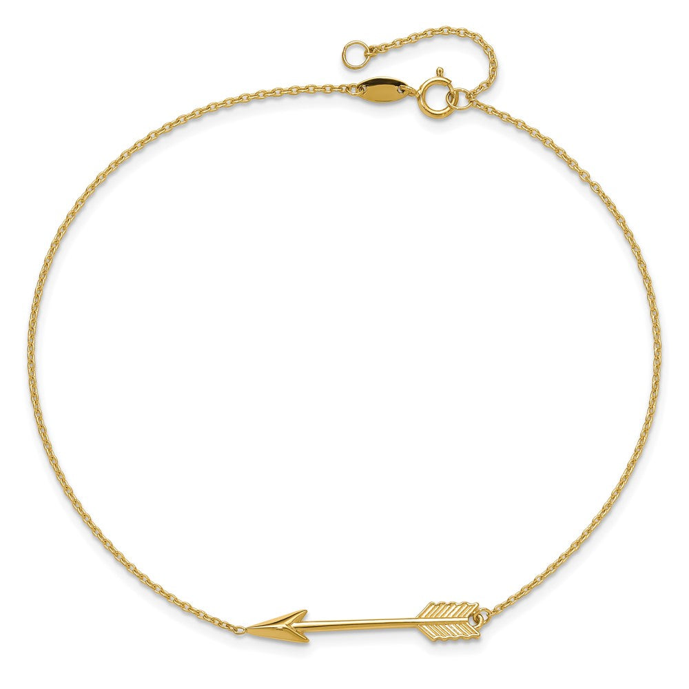 14k Yellow Gold 1 mm 4K Polished Arrow in Plus in ext. Anklet (1.45 grams)