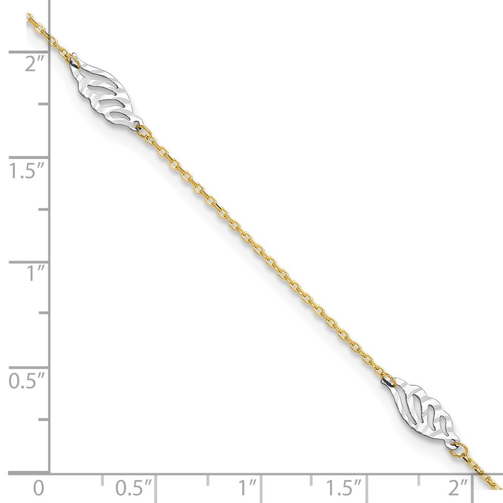 14k Two-tone 1 mm 4K Two-Tone Diamond-cut Polished Leaf in Plus in ext. Anklet (1.53 grams)