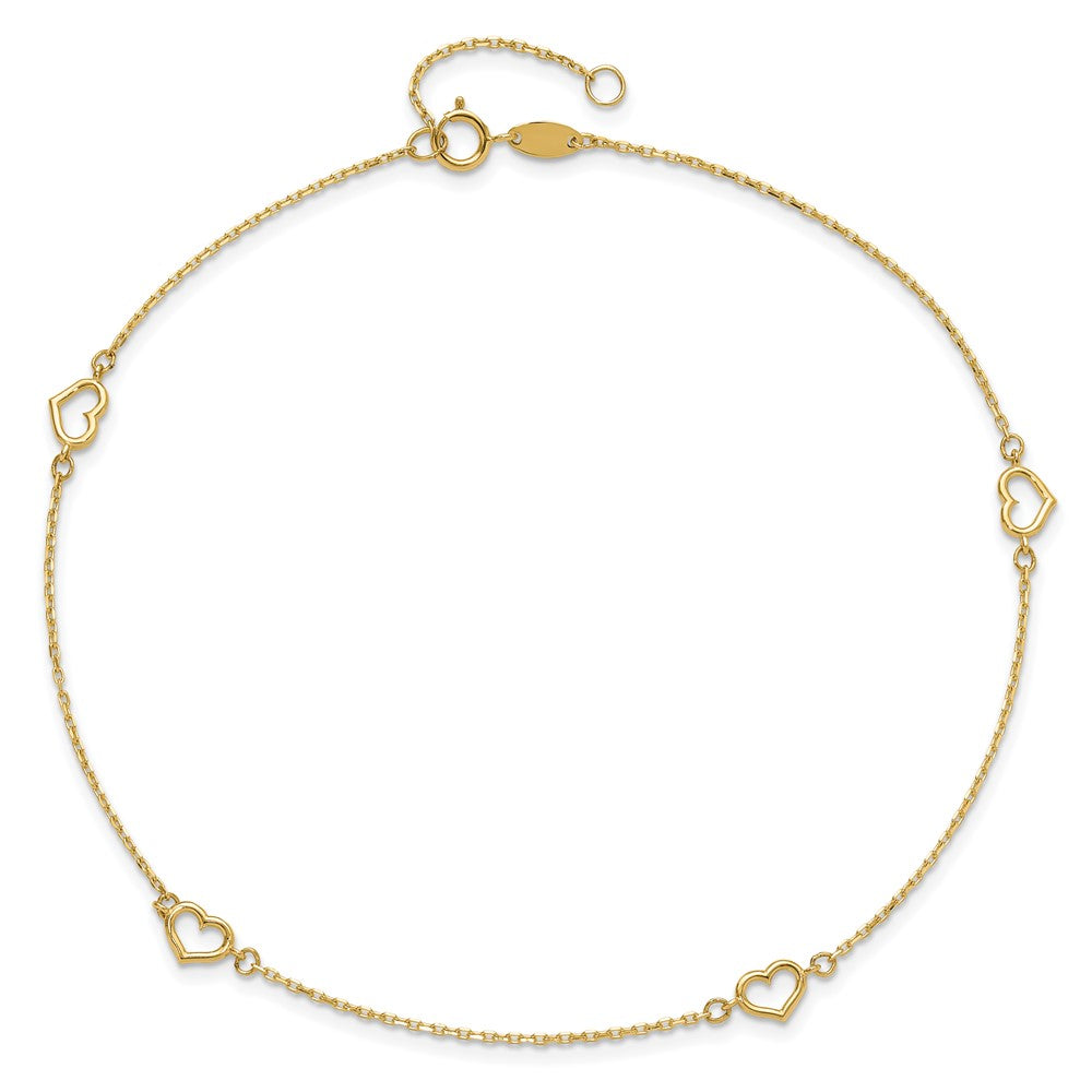14k Yellow Gold 4.96 mm Heart in Plus 1in ext. Anklet (1.35 grams)
