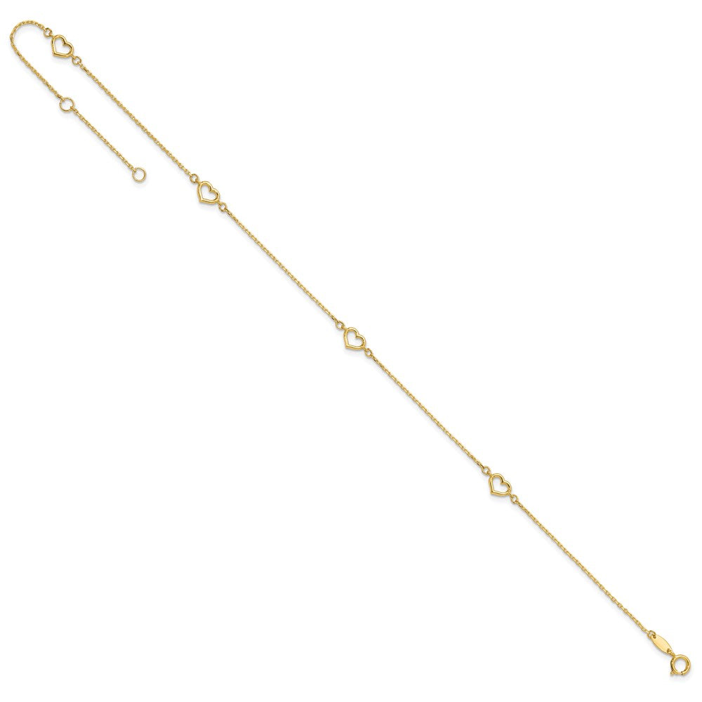 14k Yellow Gold 4.96 mm Heart in Plus 1in ext. Anklet (1.35 grams)
