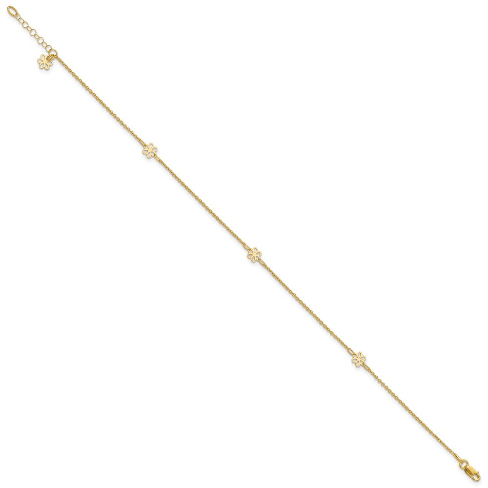 14k Yellow Gold 6.04 mm Polished Flowers in Plus 1in ext. Anklet (2.18 grams)