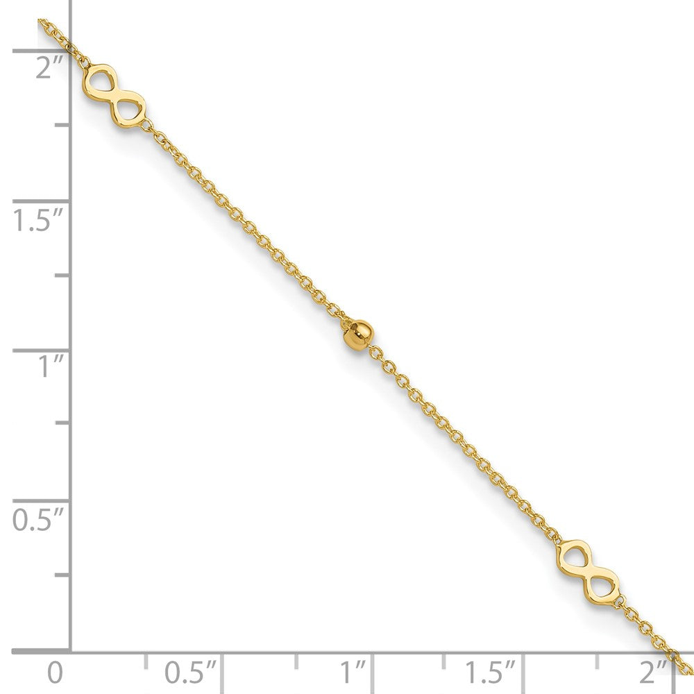 14k Yellow Gold 0.75 mm Polished Infinity in Plus 1in ext Anklet (1.22 grams)