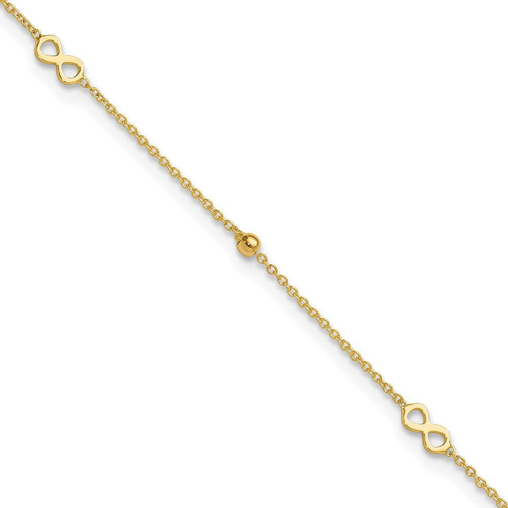 14k Yellow Gold 0.75 mm Polished Infinity in Plus 1in ext Anklet (1.22 grams)