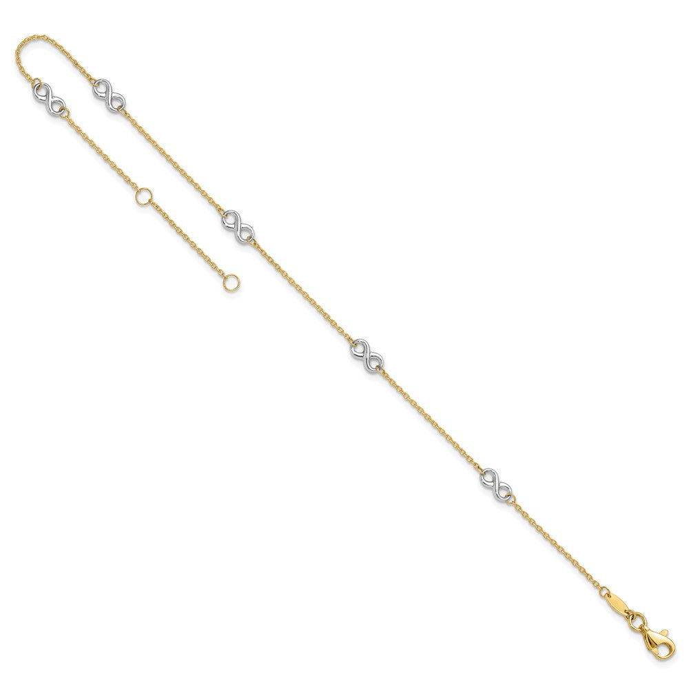 14k Two-tone 1 mm 4K Two-tone Polished Infinity in Plus in ext. Anklet (1.63 grams)