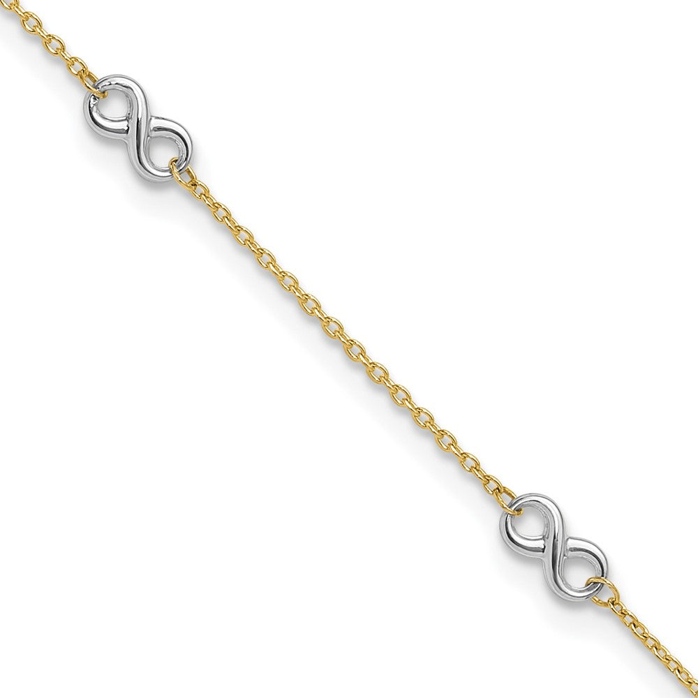 14k Two-tone 1 mm 4K Two-tone Polished Infinity in Plus in ext. Anklet (1.63 grams)