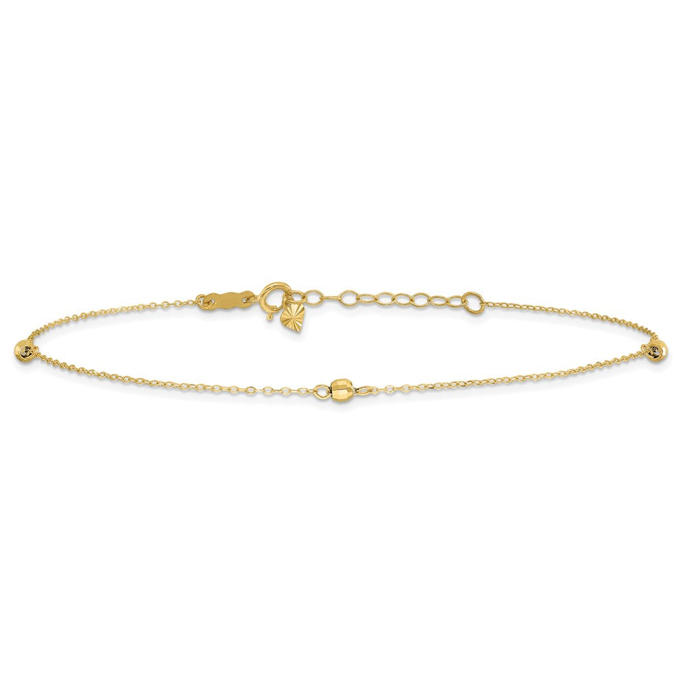 14k Yellow Gold 0.75 mm Mirror Beads in Plus 1in Ext Anklet (0.77 grams)