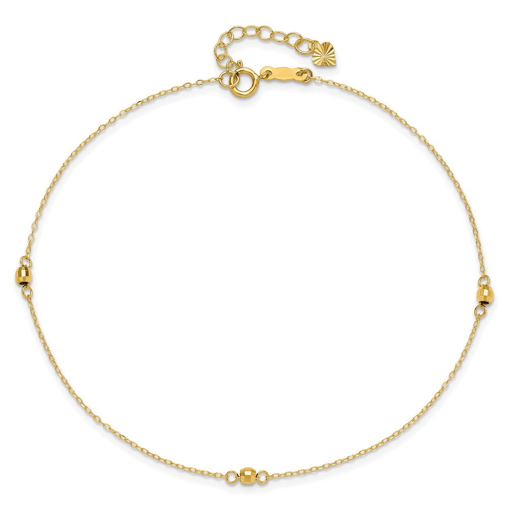 14k Yellow Gold 0.75 mm Mirror Beads in Plus 1in Ext Anklet (0.77 grams)