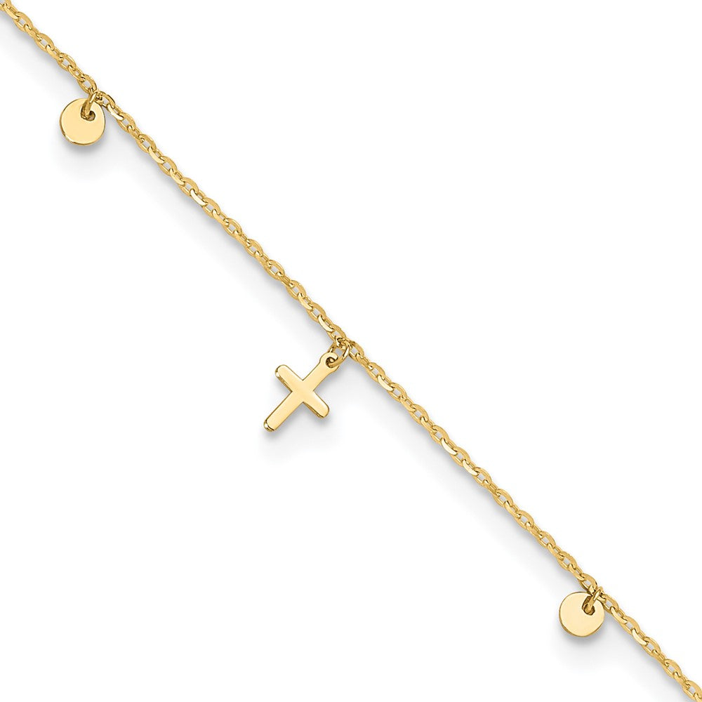 14k Yellow Gold 7 mm Polished Crosses 9in Plus 2in ext. Anklet (1.03 grams)