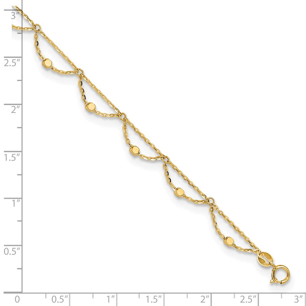 14k Yellow Gold 2.4 mm Polished and Diamond-cut Fancy 10in Plus 1.5in ext. Anklet (2.17 grams)