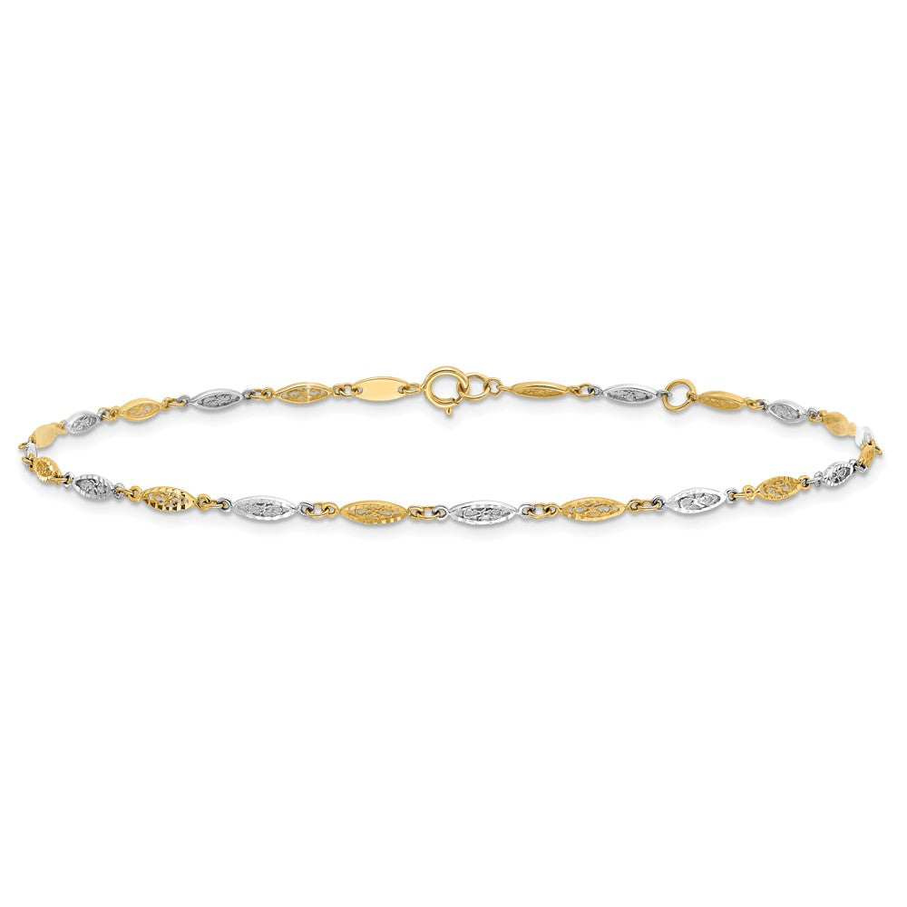 14k Two-tone 2 mm Two-tone Polished and Diamond-cut Infinity Link 9in Plus 1in ext. Ankle (2.11 grams)