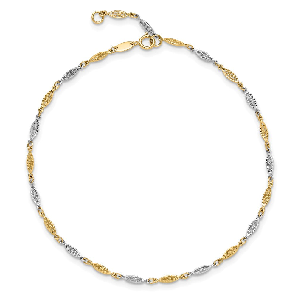 14k Two-tone 2 mm Two-tone Polished and Diamond-cut Infinity Link 9in Plus 1in ext. Ankle (2.11 grams)