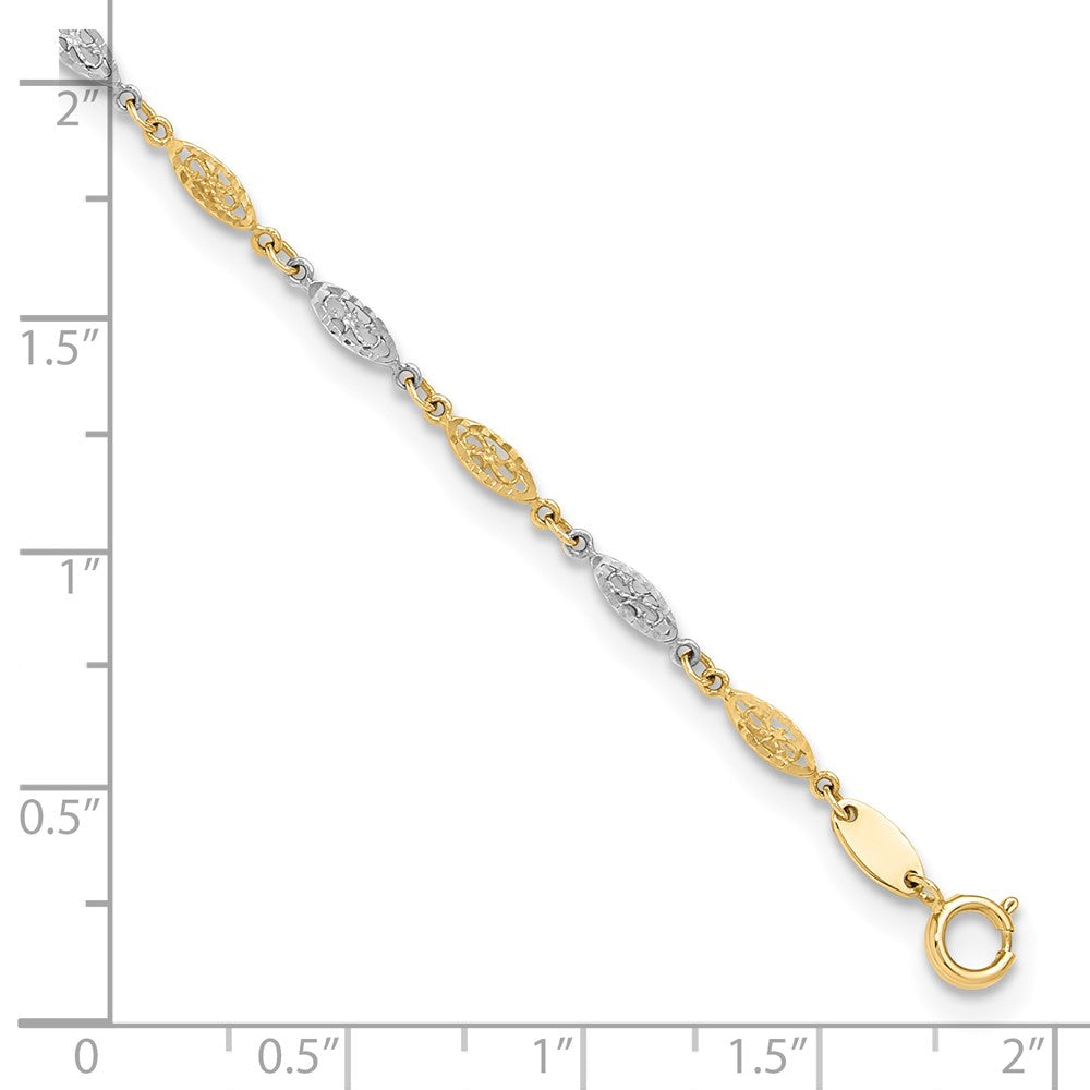 14k Two-tone 2 mm Two-tone Polished and Diamond-cut Infinity Link 9in Plus 1in ext. Ankle (2.11 grams)