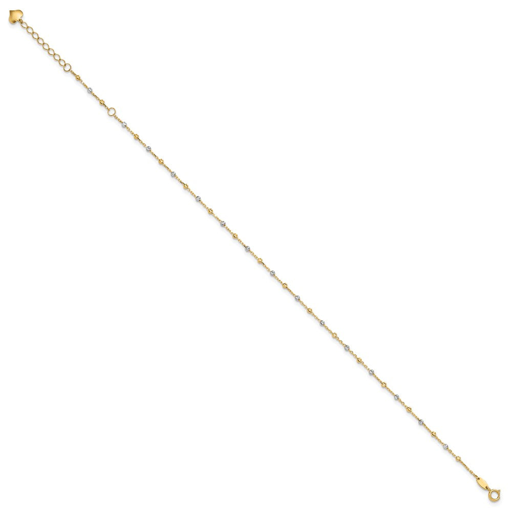 14k Two-tone 0.75 mm Two-tone Polished and Diamond-cut Beads 10in Plus 1in ext. Anklet (1.66 grams)