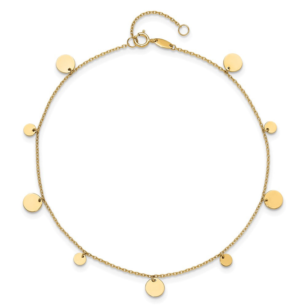 14k Yellow Gold 6 mm Polished Circles 9in Plus 1in ext. Anklet (1.64 grams)