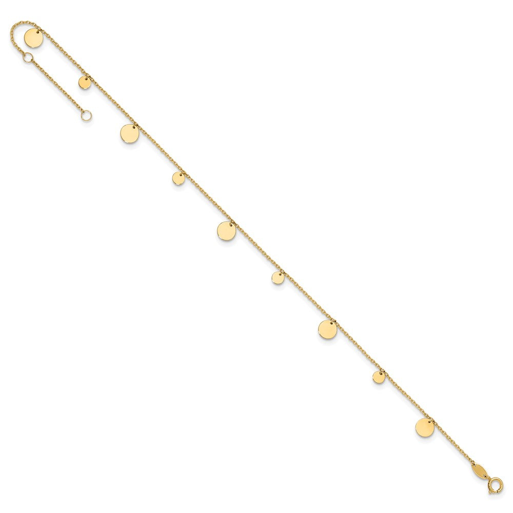14k Yellow Gold 6 mm Polished Circles 9in Plus 1in ext. Anklet (1.64 grams)