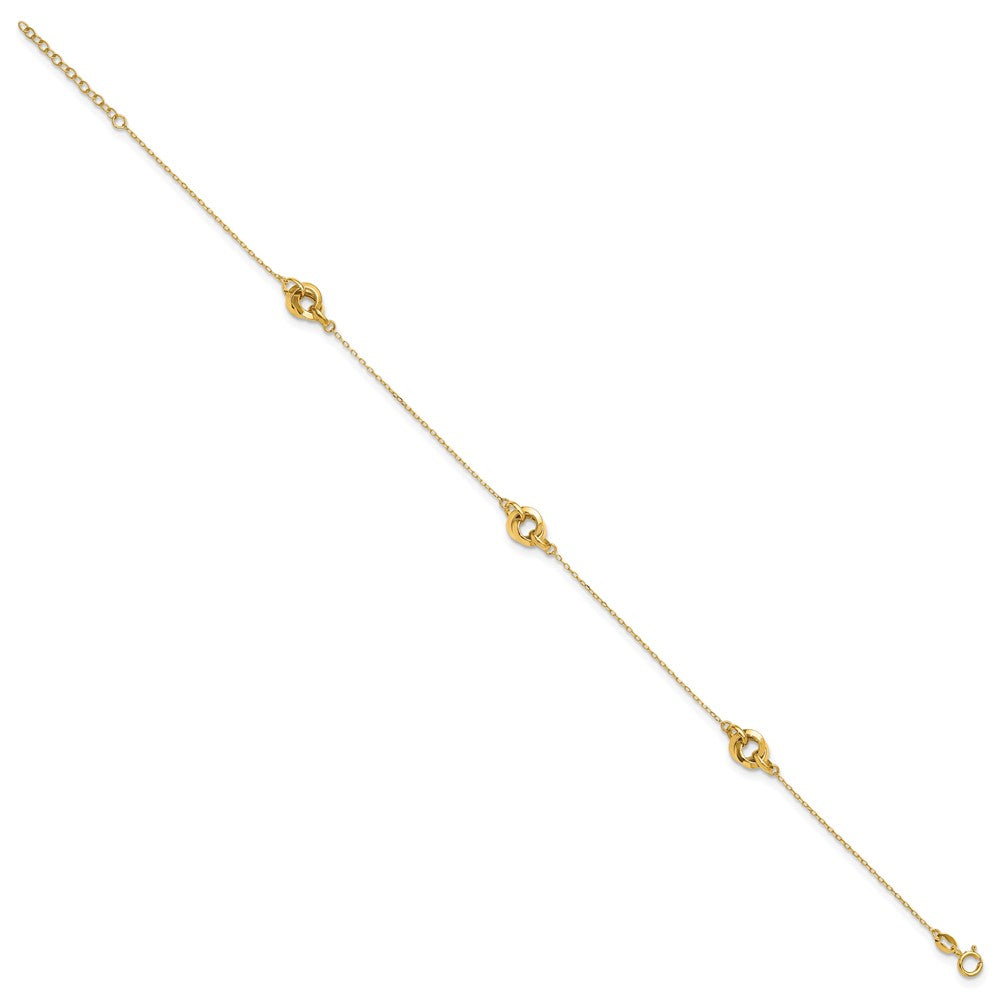 14k Yellow Gold 6.35 mm Polished Three Station Fancy Link 9in Plus 1in extension Anklet (1.38 grams)