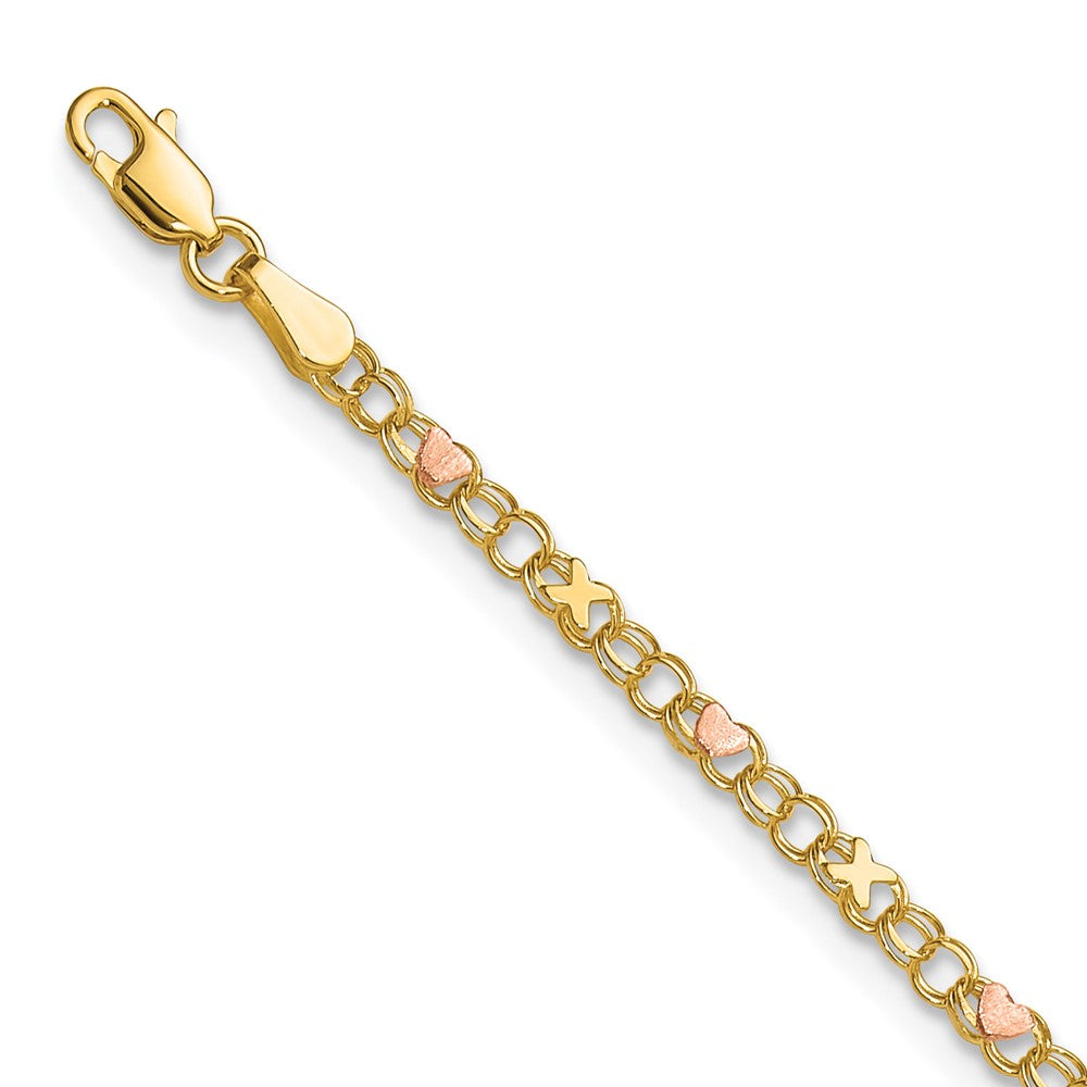 14k Yellow & Rhodium 2.75 mm X's and Hearts in Bracelet (1.98 grams)