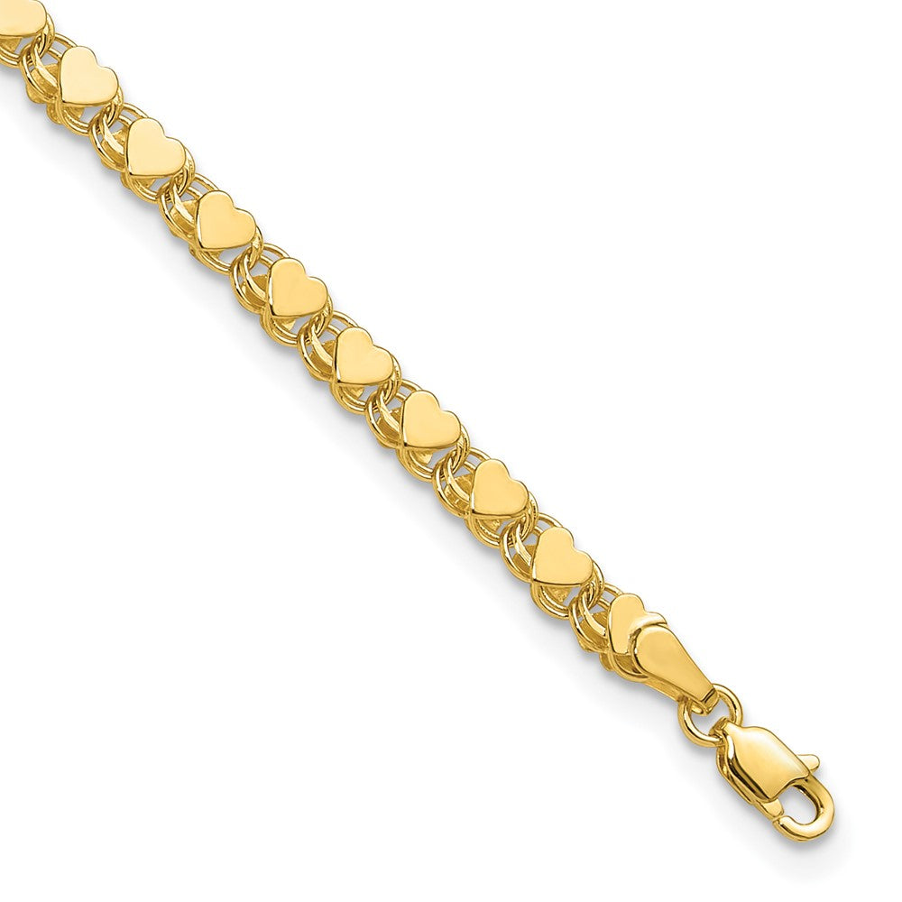 14k Yellow Gold 4 mm Polished Double-Sided Heart in Bracelet (4.56 grams)