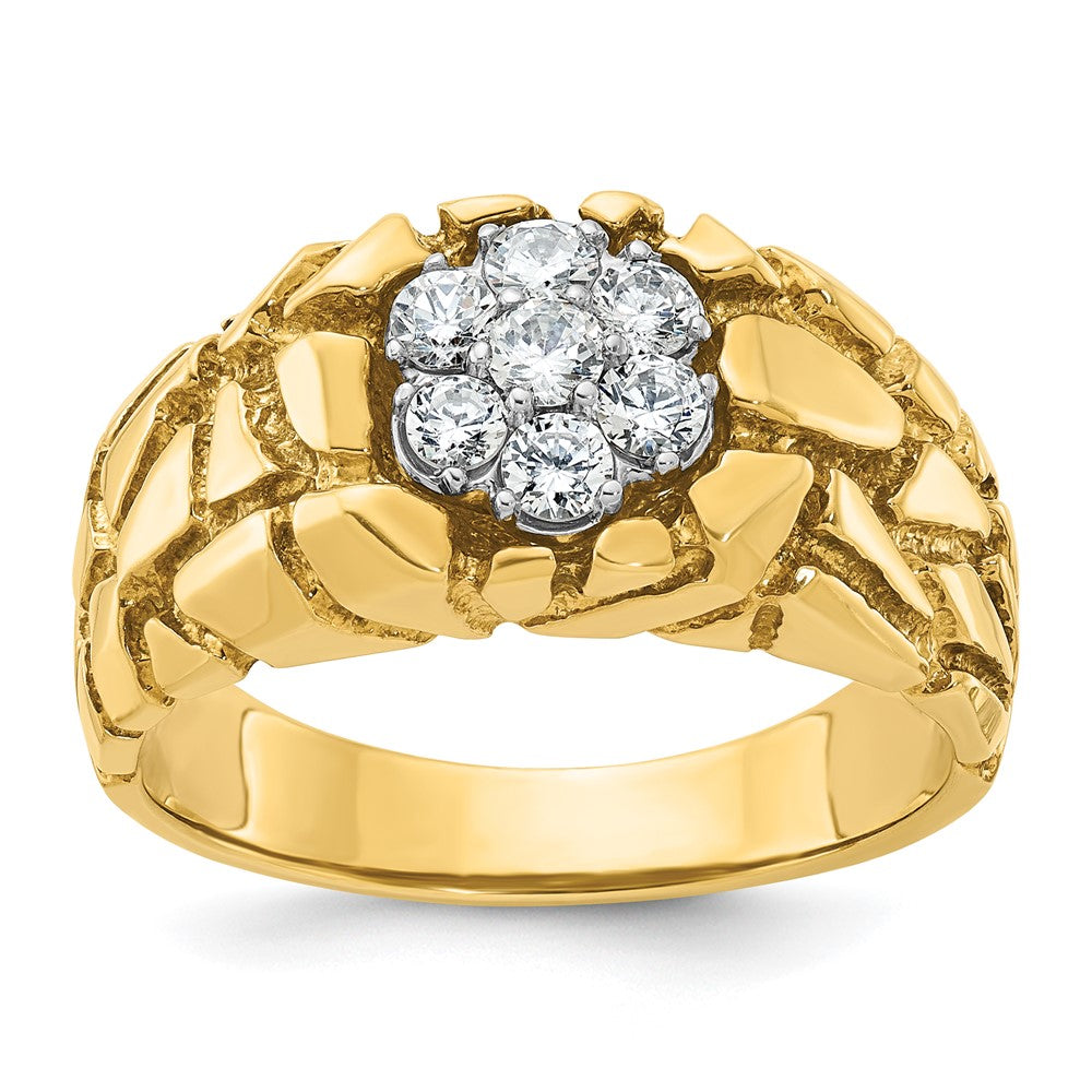 IBGoodman 10k Two-tone Men's Polished and Nugget Textured Round 1/2 Carat A Quality Diamond Cluster Ring (9.16 grams)