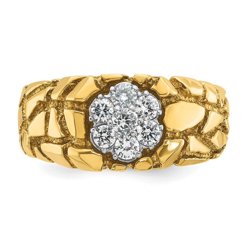 IBGoodman 14k Two-tone Men's Polished and Nugget Textured Round 1/2 Carat AA Quality Diamond Cluster Ring (10.36 grams)