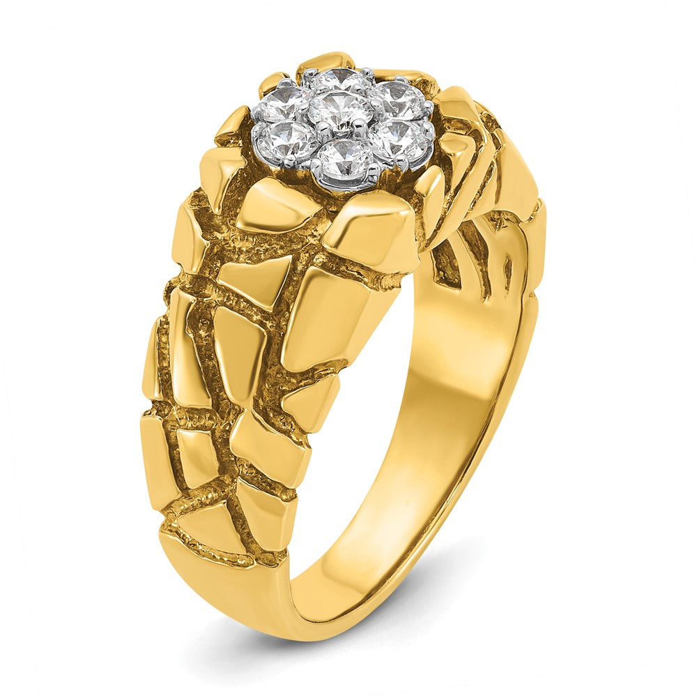 IBGoodman 14k Two-tone Men's Polished and Nugget Textured Round 1/2 Carat AA Quality Diamond Cluster Ring (10.36 grams)