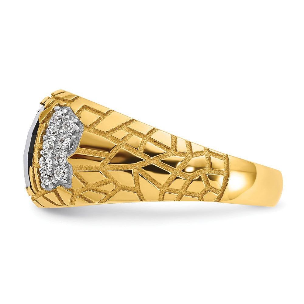 IBGoodman 14k Men's Polished and Nugget Textured Onyx and 1/4 Carat AA Quality Diamond Ring (5.61 grams)