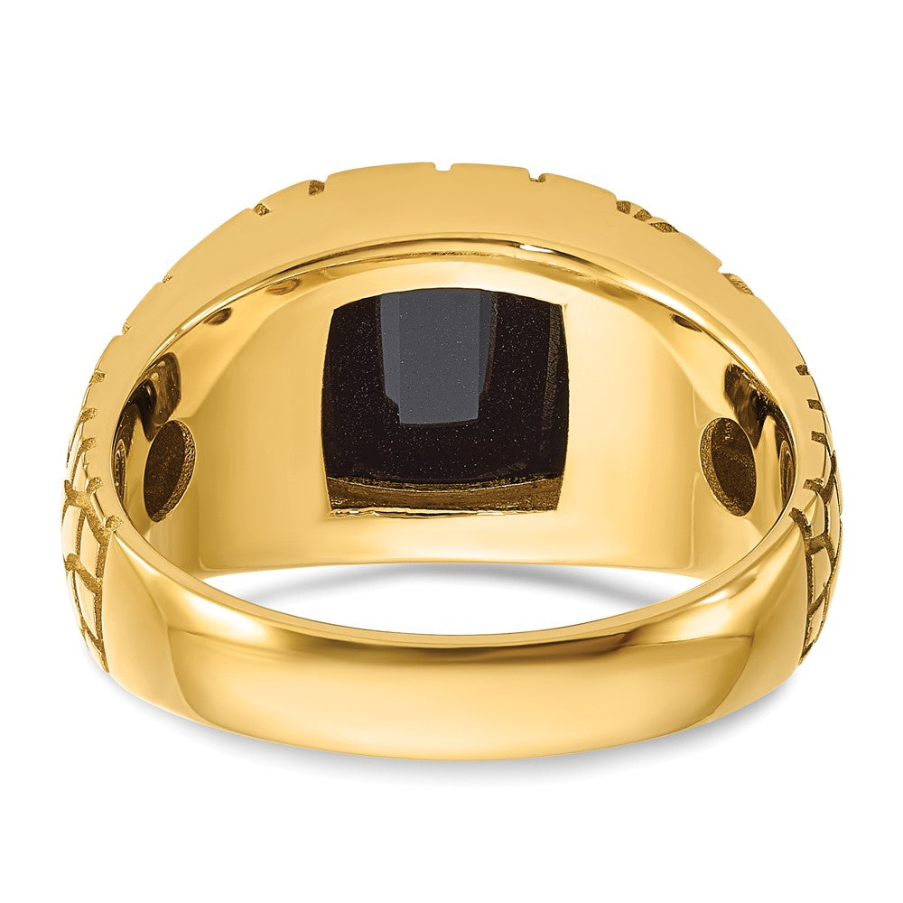 IBGoodman 14k Men's Polished and Nugget Textured Onyx and 1/4 Carat AA Quality Diamond Ring (5.61 grams)