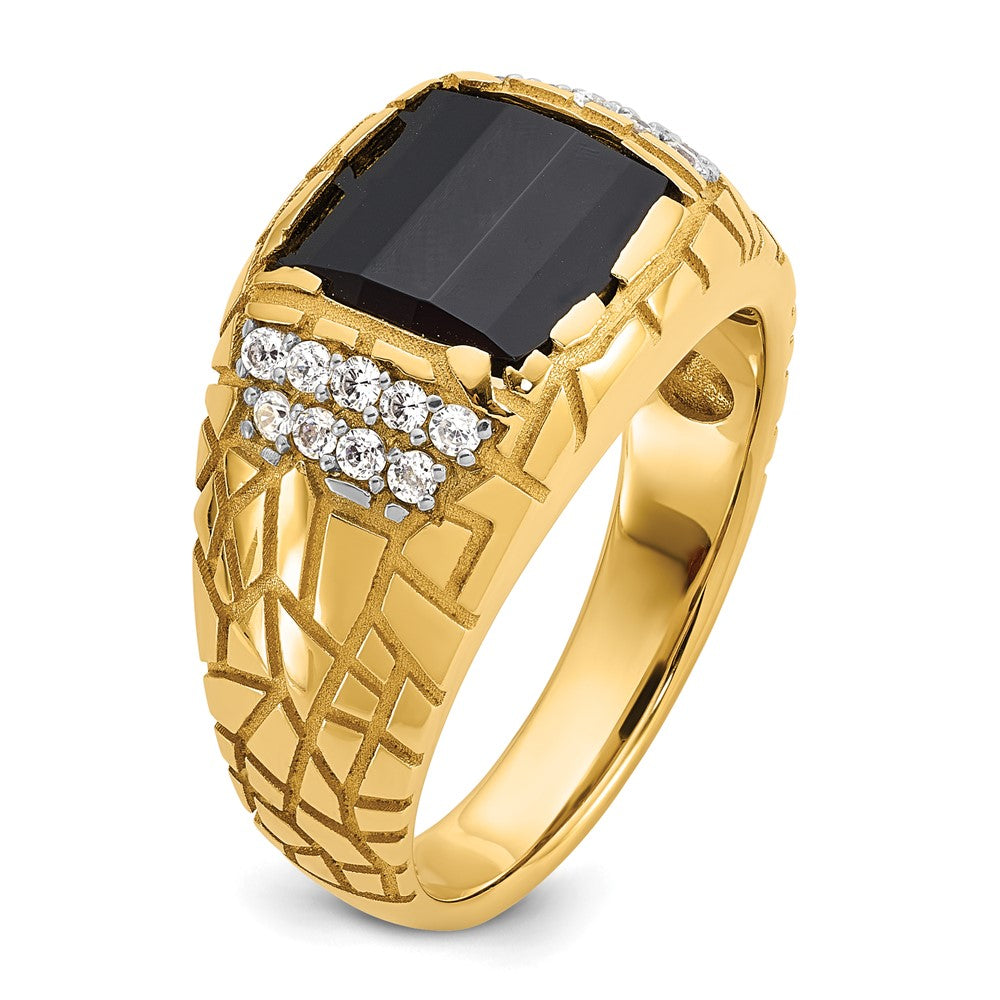 IBGoodman 14k Men's Polished and Nugget Textured Onyx and 1/4 Carat AA Quality Diamond Ring (5.61 grams)