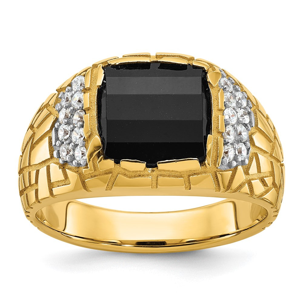 IBGoodman 14k Men's Polished and Nugget Textured Onyx and 1/4 Carat AA Quality Diamond Ring (5.61 grams)
