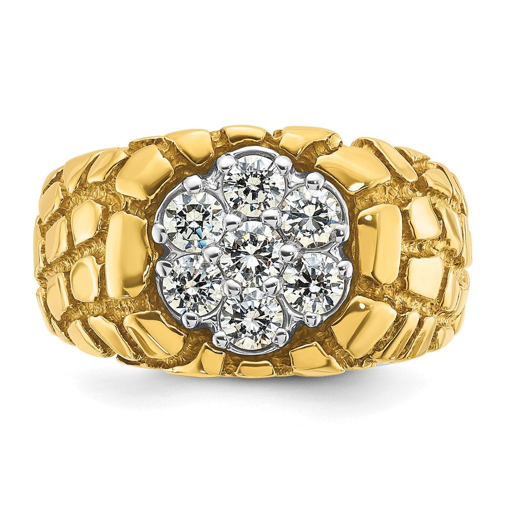 IBGoodman 14k Two-Tone 1 carat Lab Grown Diamond VS/SI+ G+ Complete Men's Textured Cluster Nugget Ring (12.83 grams)