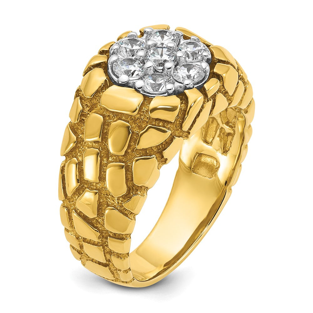 IBGoodman 14k Two-Tone 1 carat Lab Grown Diamond VS/SI+ G+ Complete Men's Textured Cluster Nugget Ring (12.83 grams)