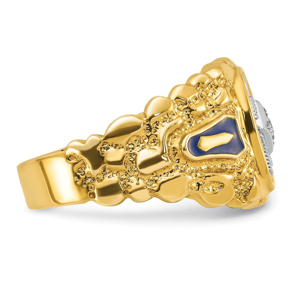 IBGoodman 10k Two-tone Men's Polished and Nugget Textured Blue Lodge Master Masonic Ring Mounting (8.89 grams)