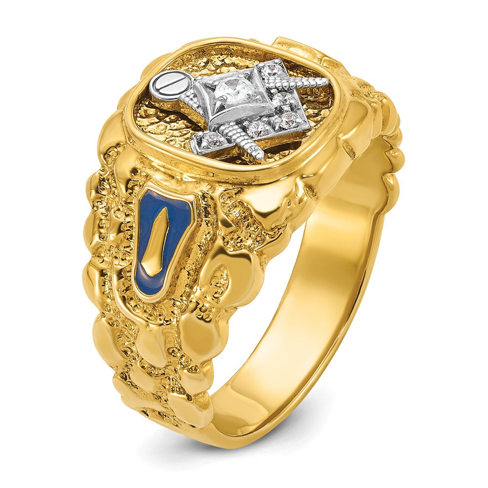 IBGoodman 14k Two-tone Men's Polished and Nugget Textured Diamond Blue Lodge Master Masonic Ring (10.04 grams)
