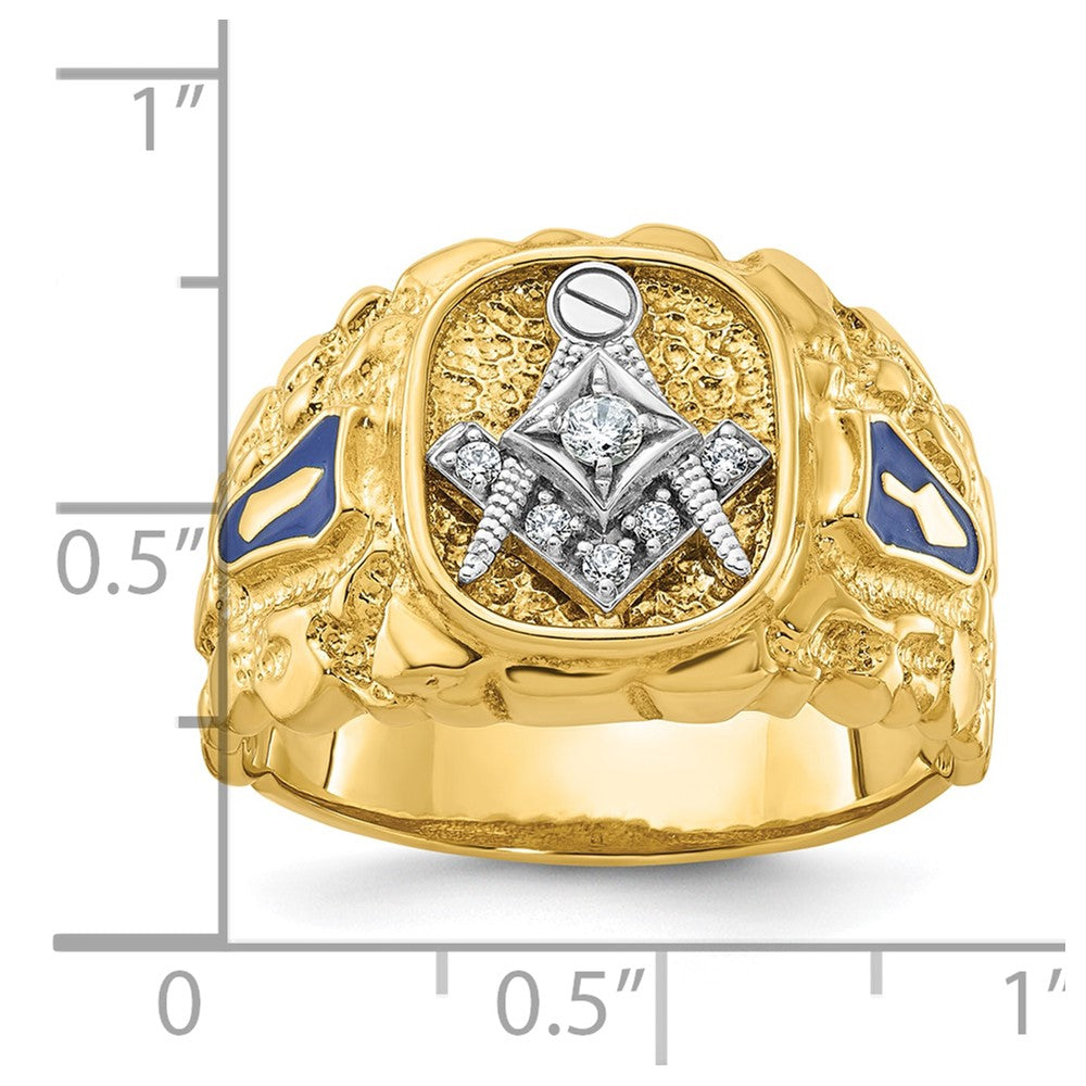 IBGoodman 14k Two-tone Men's Polished and Nugget Textured Diamond Blue Lodge Master Masonic Ring (10.04 grams)
